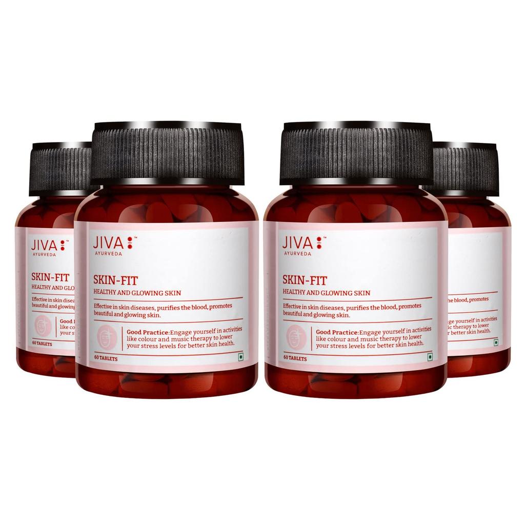 Jiva Skin-Fit Ayurvedic Tablets 60pcs Pack of 4 for Skin Health Blood Purification and Natural Glow