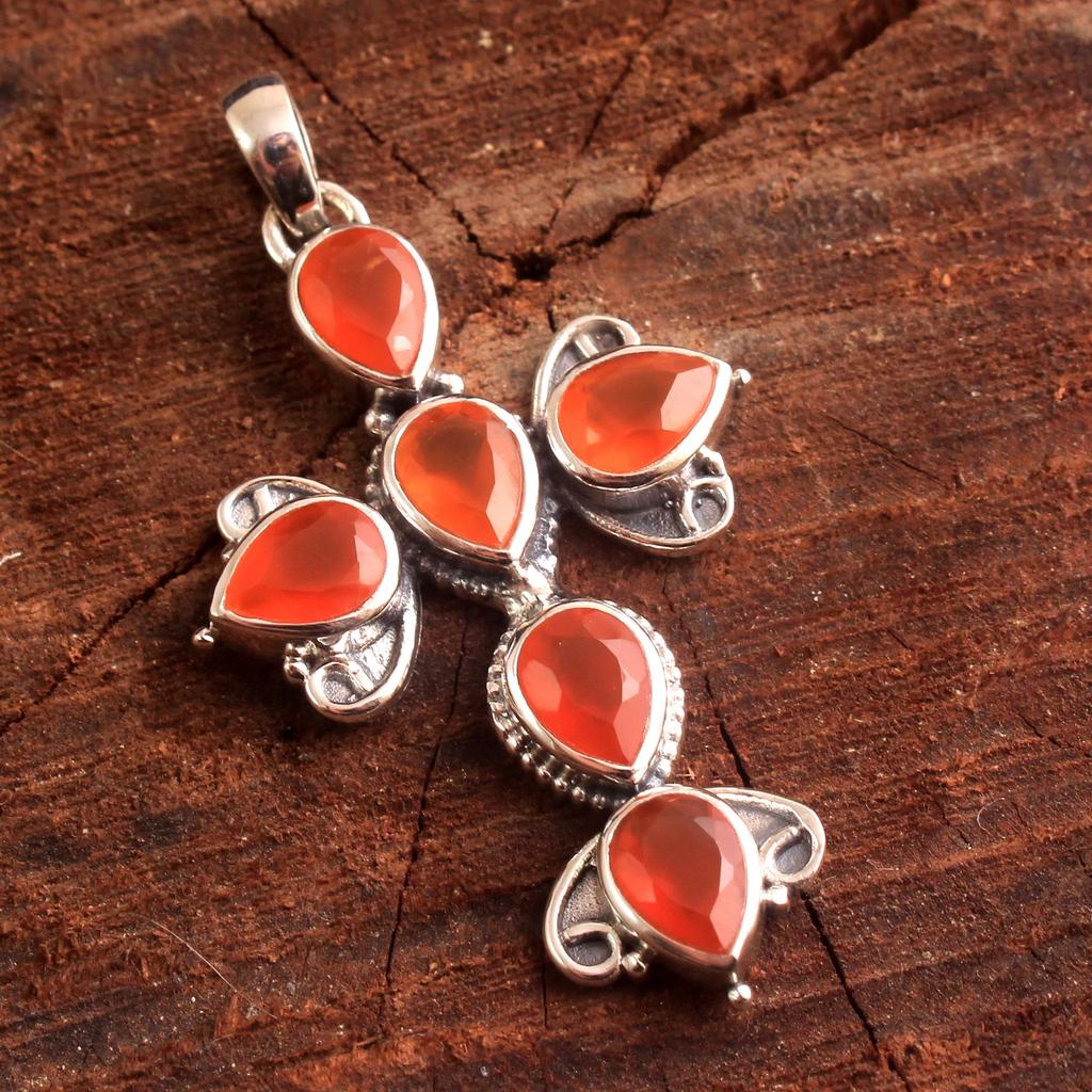 Аметист Перидот Сердолик Крест Подвеска 100% Стерлинговое Серебро 925 Пробы Массивные Ювелирные Изделия Твердый Подвеска