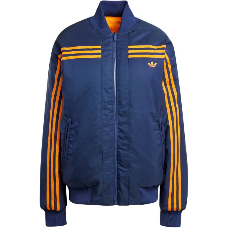 adidas Оригинальная куртка 70-х годов в полоску с бейсбольным воротником, на молнии, двусторонняя, свободного кроя, пилот, со спущенным плечом, с длинным рукавом, женская куртка JN7657