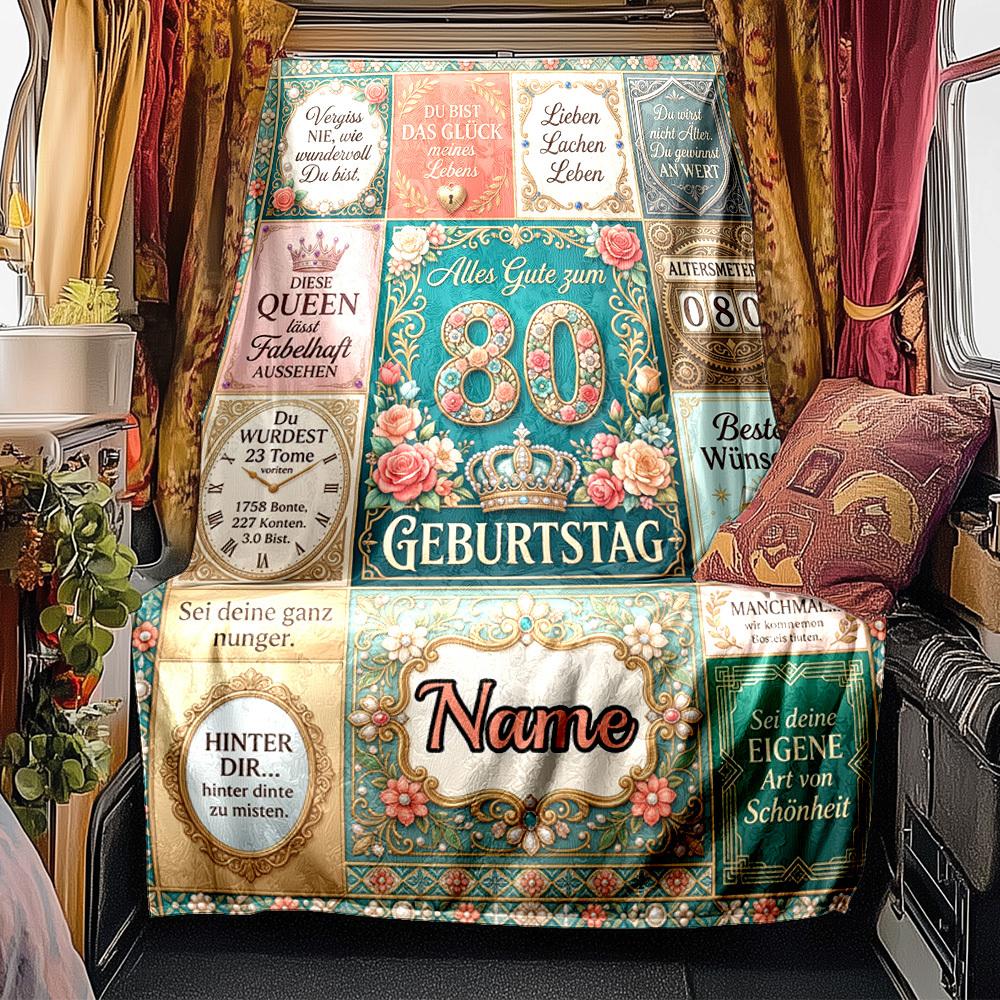 Elegant 80Th Birthday Celebration Wishes And Quotes Blanket Personalized Name Soft Comfortable Stylish Blanket Car Blanket Perfect For Travel Camping