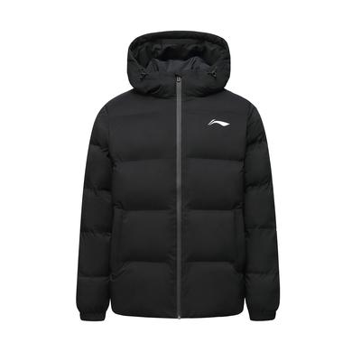 Li Ning теплая удобная универсальная хлопковая куртка с капюшоном и длинными рукавами, куртка унисекс, черная AJMU291-1