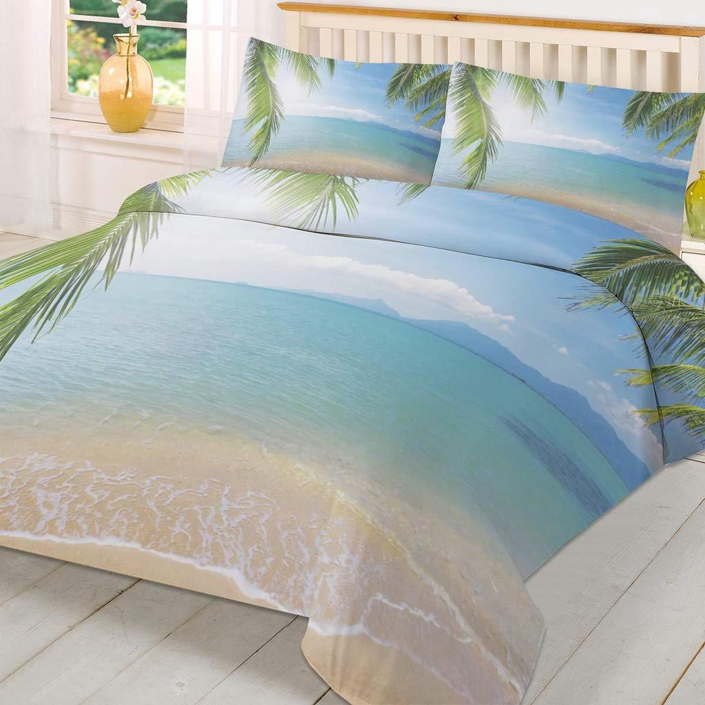 Turquoise Palm Tree Bedding Three-Piece Quilt Cover
