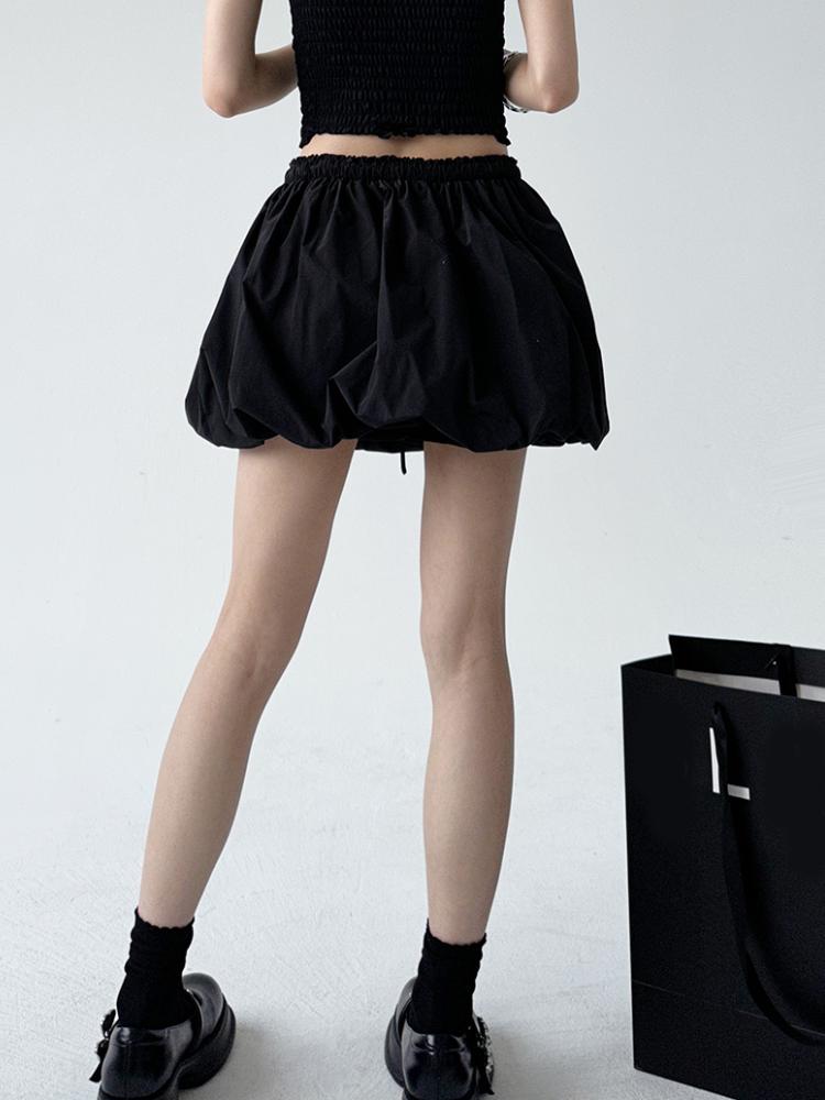 Корейская винтажная мини-юбка-баллон, женская летняя уличная одежда, модная трапециевидная юбка с высокой талией, милая сексуальная плиссированная юбка-пузырь на шнурке