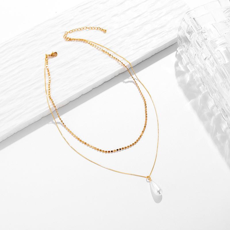 Irregular Pearl Pendant Layered Necklace Fashionable Gold Choker Women Elegant Multi-layer Jewelry