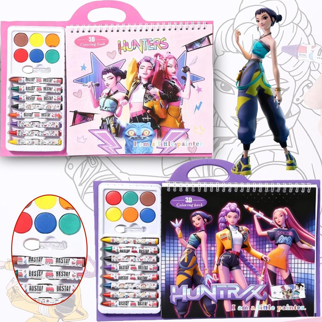 ! Отряд охотников на ведьм - Детская раскраска в стиле K-Pop с граффити (с цветными карандашами) | Образовательная раскраска и книга для рисования