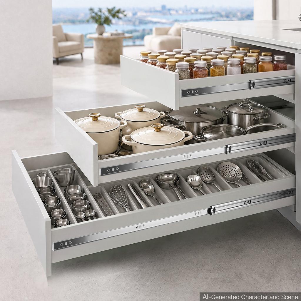 VEVOR Heavy Duty Drawer Slides, 150 cm 120.2 kg Load Side Mount Rails, for Cabinets, Kitchen, Workbench, RV, 3-Fold Full Extension Ball Bearing Rails
