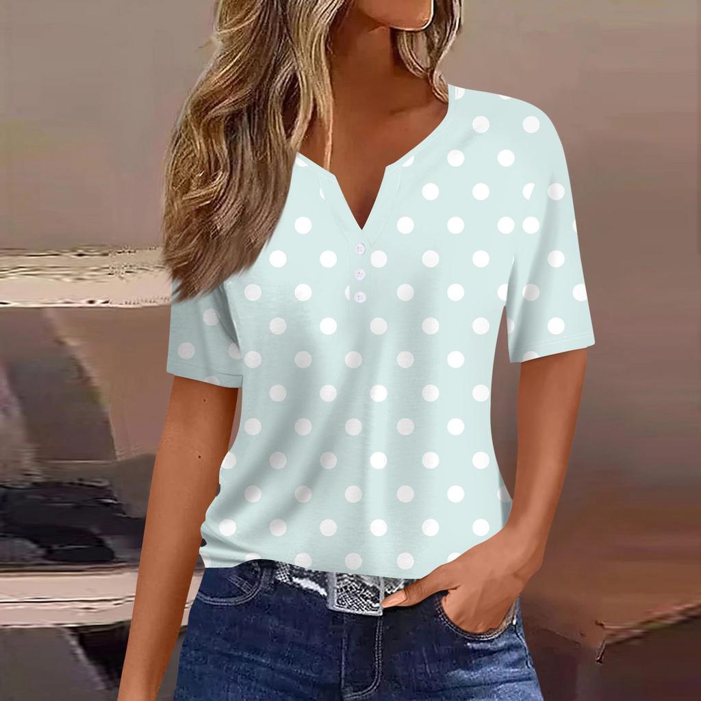 Women's T Shirt Tee Print Button Short Sleeve Daily Weekend Fashion Basic V- Neck Regular Top
