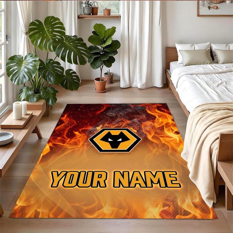 Crystal Velvet Rug Custom Name Text, Soft Non Slip Floor Mat Home DecorWolverhampton Wanderers Football