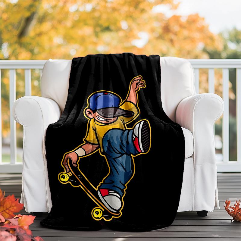 skateboard Theme Printed Blanket - Perfect for Couch, Bed, Travel & Outdoor Use | Machine Washable, Cozy & Durable.