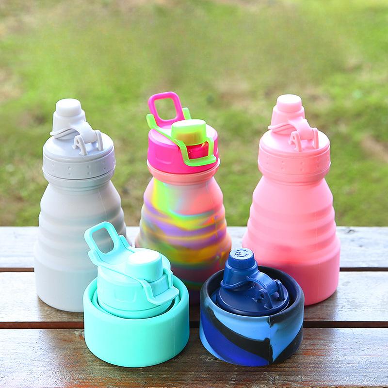 Outdoor Activity Latest Product Silicone Folding Cup with Handle Travel Workout Athletic Water Bottle Hand Warmer Lightweight Anti-Fall Big Belly Cup