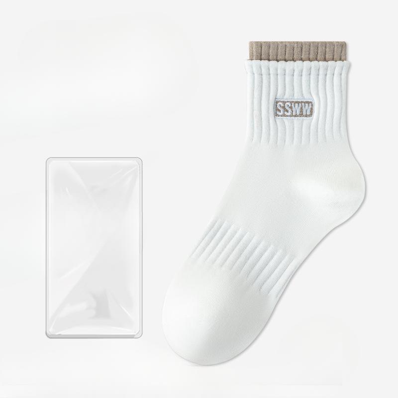Женские весенне-летние новые спортивные носки для бега на каждый день, однотонные с надписью, дышащие, средней длины