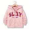 Kids Zip Up Hoodie SLAY ALL DAY Floral Letter Graphic Print Long Sleeve Loose Hooded Jacket Casual Street Sweatshirt