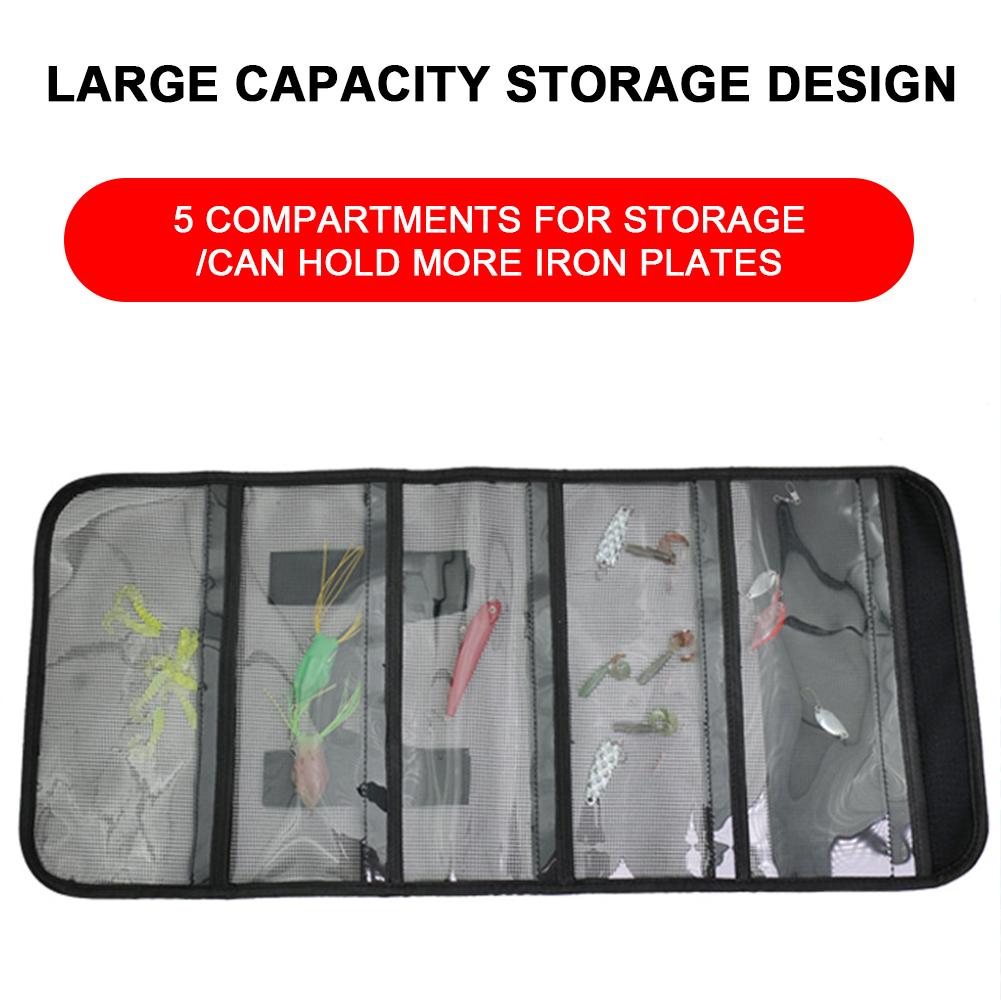 5 Pockets Portable Fishing Bait Bag Mesh Folding Bait Lure Hook Handbag Large Capacity Fishing Jig Bag for Soft and Hard Baits