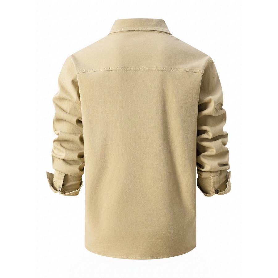 Spring Autumn Pockets Button Up Shirt Men's Washed Elastic Pure Cotton Men Long Sleeve Shirts