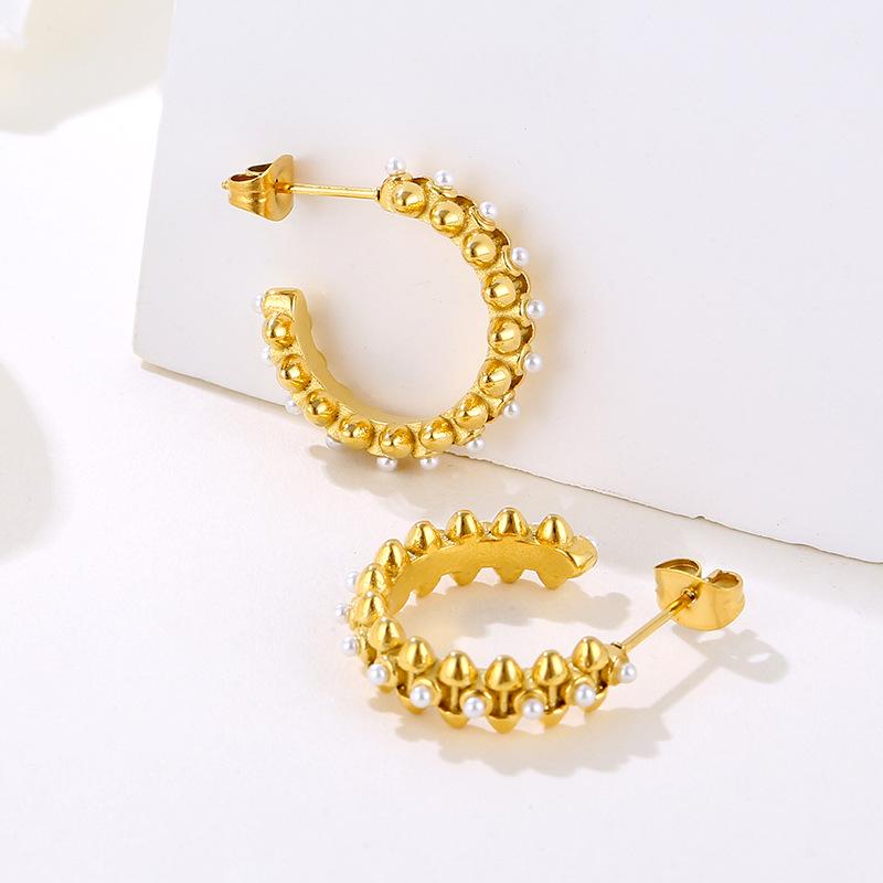 Высококлассные серьги-кольца с жемчугом: Женская роскошная мода из нержавеющей стали тренд