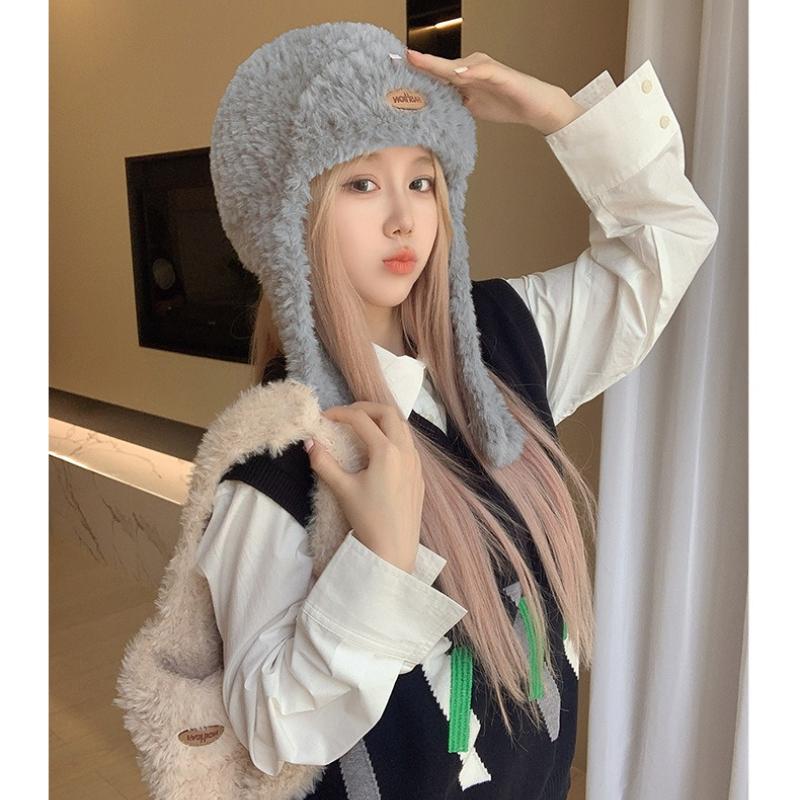 Осенне-зимняя женская теплая длинная утолщенная шапка с плюшевой ветрозащитой для защиты ушей в поездках на работу