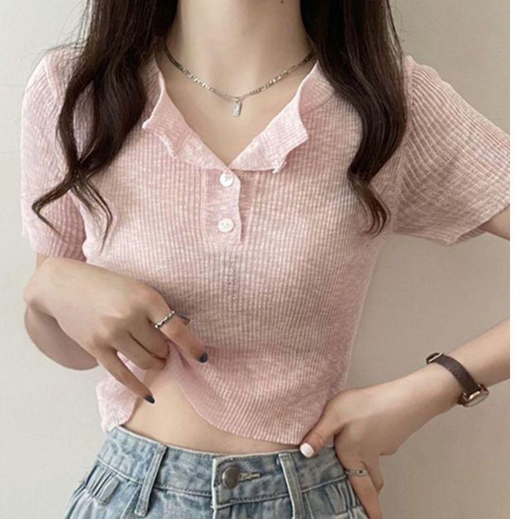 Slim and thin, niche fashion short-sleeved T-shirt, foreign chic, hot girl, sexy pure desire top ins women