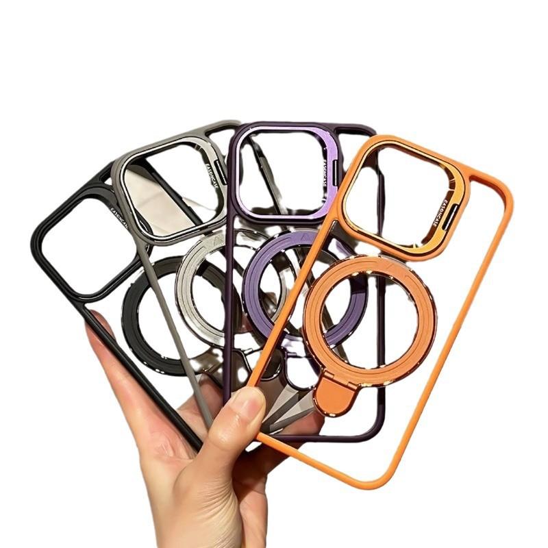 Transparent TPU Phone Case With Magnetic Mount Flip Lens Cover IPhone 16 Pro Max 15 14 13 12 11 Series