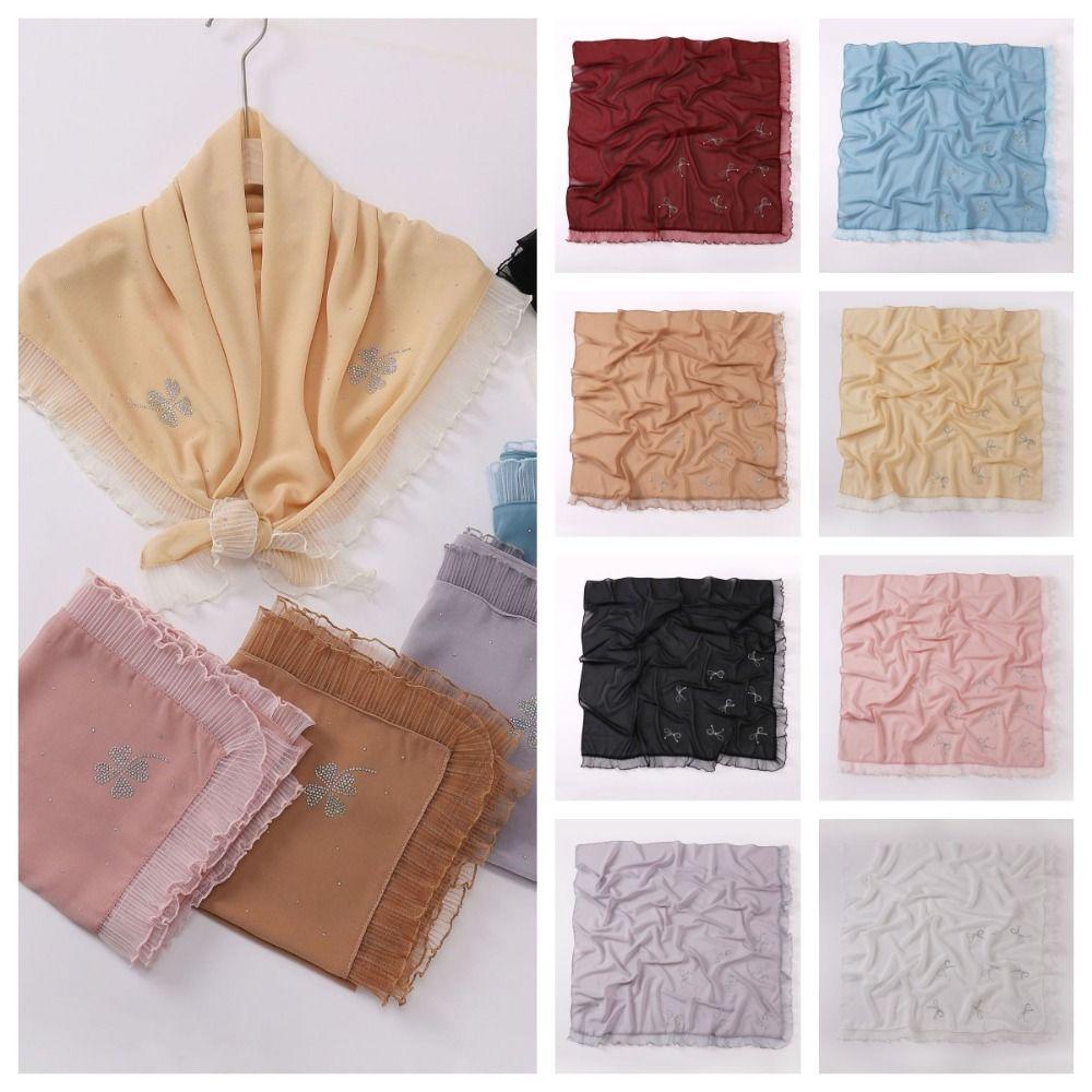 Lace Muslim Shawls Nail Pearl Hui Ethnic Scarf Comfortable Bow Muslim Hijab Daily