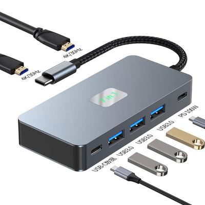 Док-станция 7 в 1 Type C с двумя HDMI 4K, SMT разделением экрана, многопортовый хаб для ноутбука