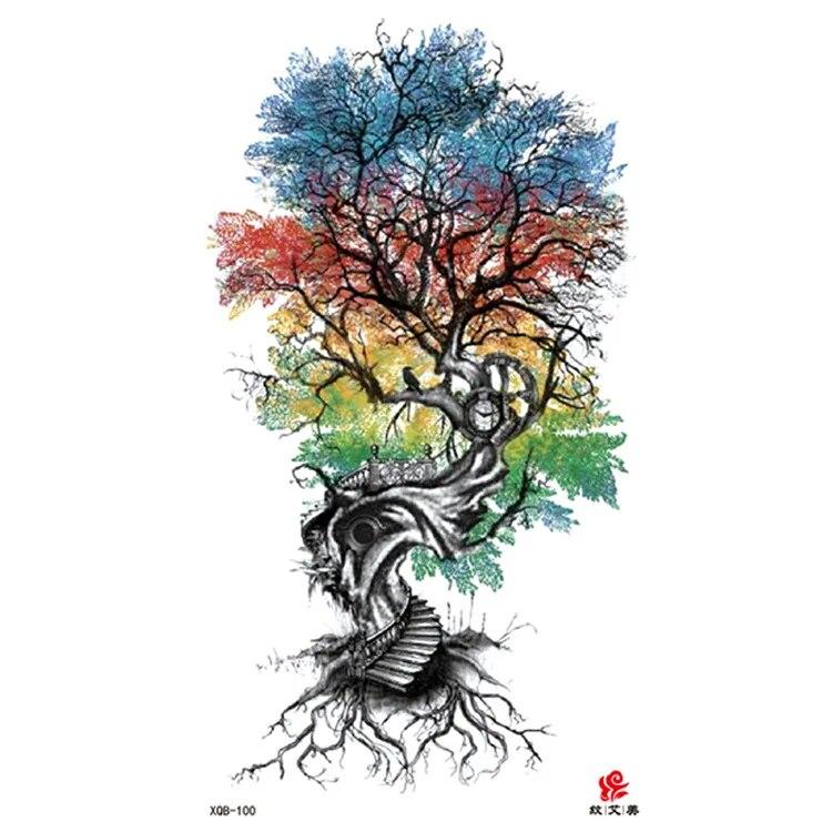 Маленькая водонепроницаемая временная татуировка на всю руку с головой волка, тигра и цветка, наклейка для боди-арта, рука для мужчин и женщин