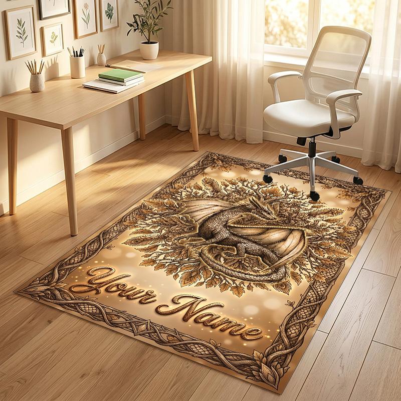 Dragon Phoenix Theme Crystal Velvet Rug Personalized Custom Name Text Soft Floor Mat Home Decor