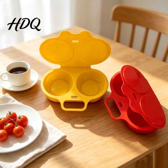 Omelette Maker for Breakfast Dual Cavity Microwave Egg Poacher with Lid & Handle Quick-Heat Steamer Food Grade Plastic Boiler 2 Eggs Oil-Free