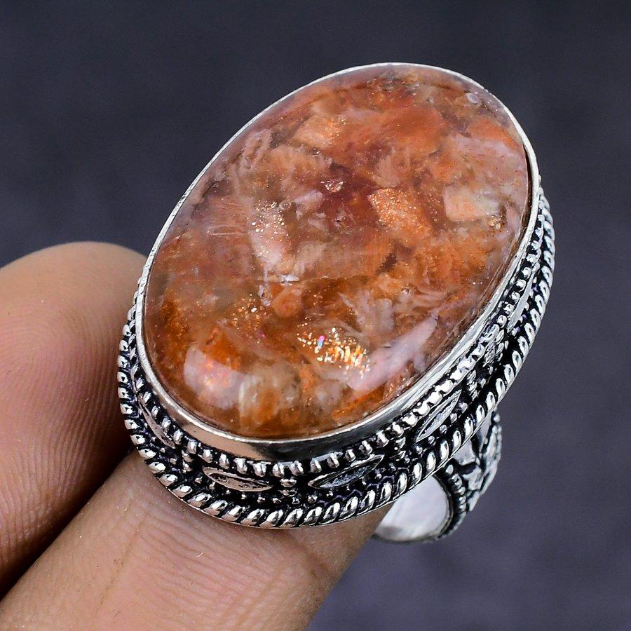 Sunstone Gemstone 925 Sterling Silver Jewelry Ring Size 8