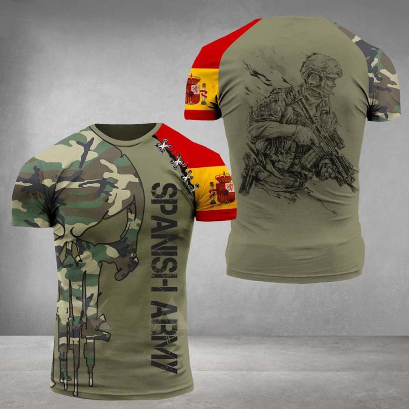 Spanish Flag Graphic Men's T-shirt Loose Casual Short Sleeved Tees Oversized Tshirt Spanish Veterans Tops Camouflage Clothing Xl