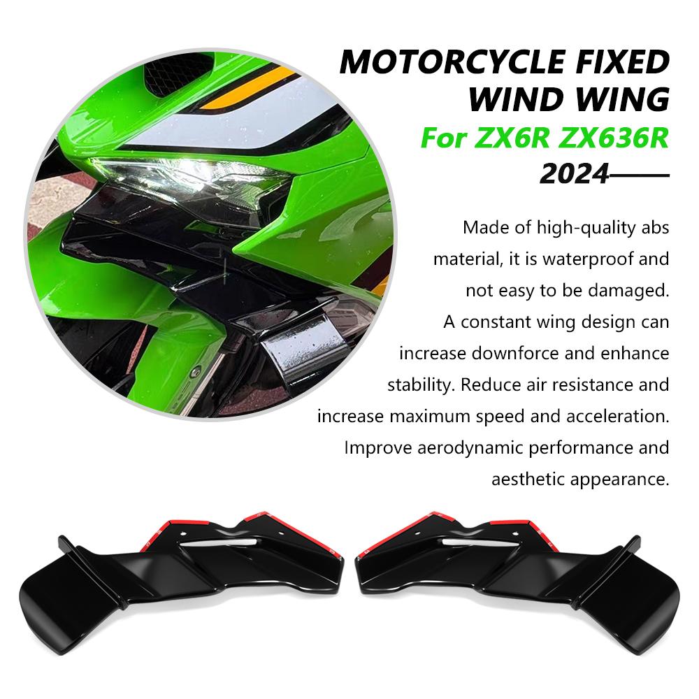 Для ZX-6R ZX636R 2024 2025 Мотоцикл Передние спойлеры Крыло-стабилизатор Downforce Крылышко Аэродинамическое крыло Передний спойлер Нижняя накладка Переднее крыло