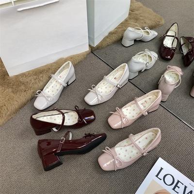 Красивые туфли-лодочки с юбкой, нежные женские туфли Мэри Джейн, средний каблук, красные маленькие кожаные туфли, туфли на высоком каблуке, тренд