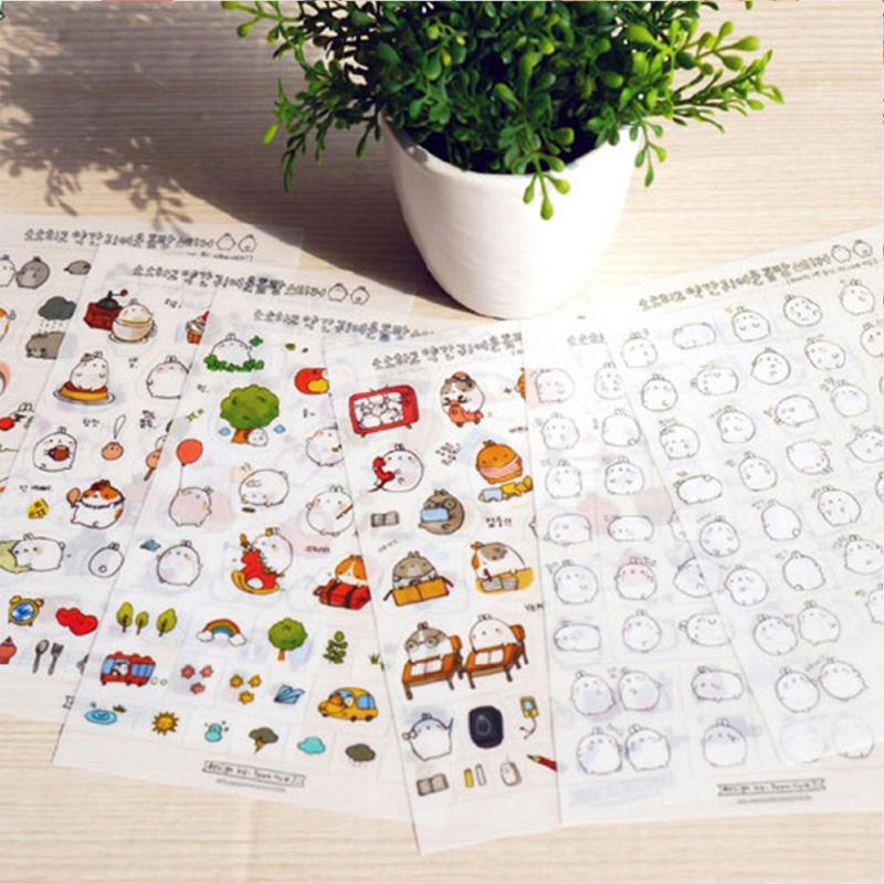 Hot,6pcs Cartoon Stickers Cute Rabbit Transparent DIY Decorative Sticker For Diary Photo Album Notebook