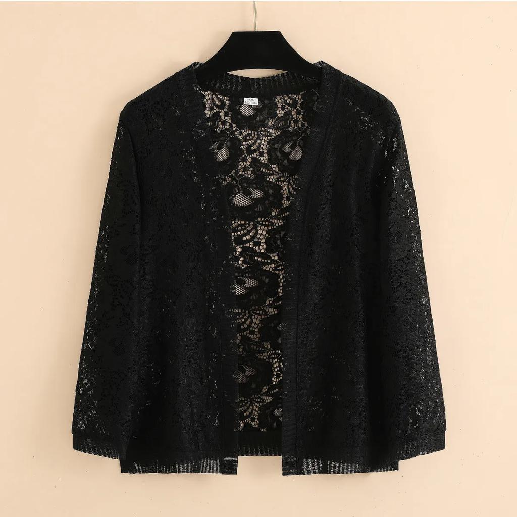 Женский летний однотонный тонкий кружевной солнцезащитный короткий повседневный кардиган Temperament