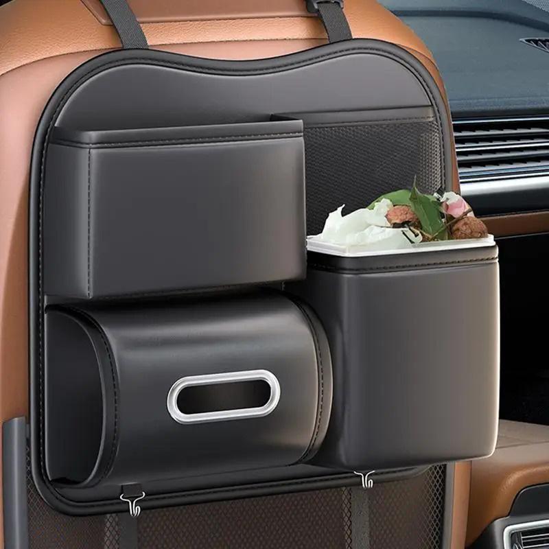 Мусорное ведро для автомобиля из ПУ кожи 2-в-1, органайзер для салфеток на спинку сиденья, контейнер для мусора для автомобиля