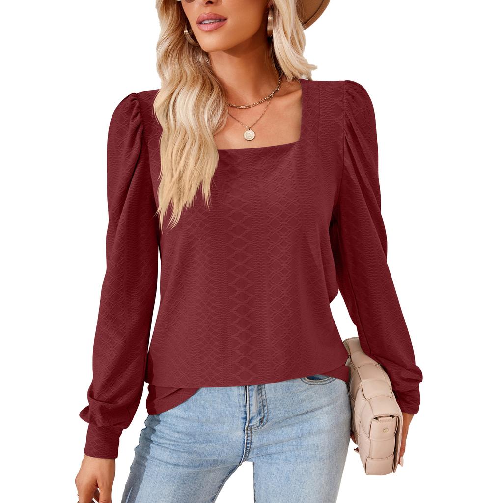 Женские плиссированные топы с квадратным вырезом, повседневная модная женская футболка с длинным рукавом, темпераментные женские топы