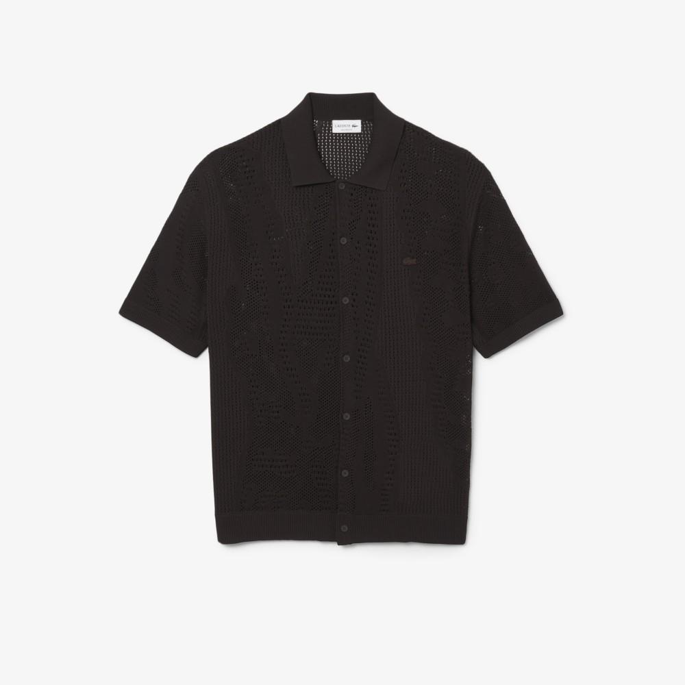 [Lacoste] Men's Crocodile Jacquard Mesh Short Sleeve Cardigan AH0796-56G3LA