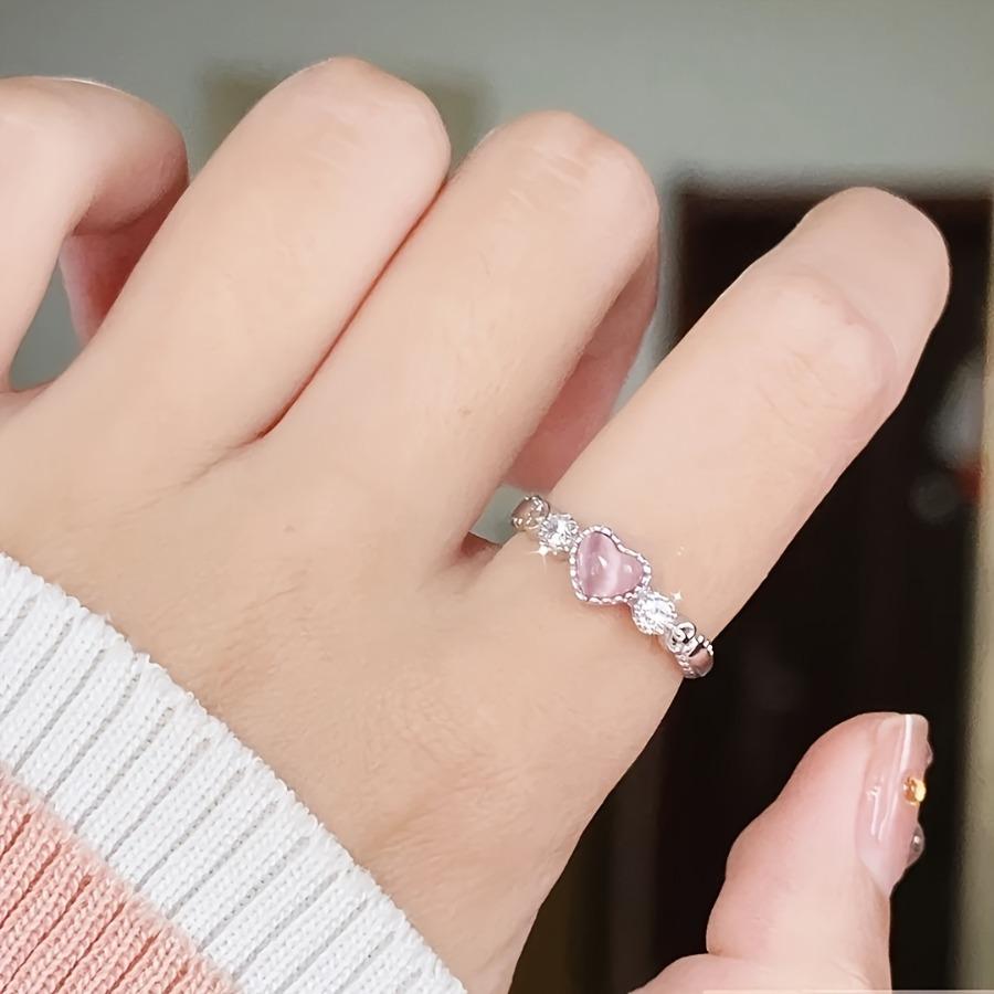 A Pink Heart Synthetic Zirconia Open Ring | Elegant and Lightly Luxurious, Cute and Hypoallergenic, High Quality, Women'S Party Jewelry