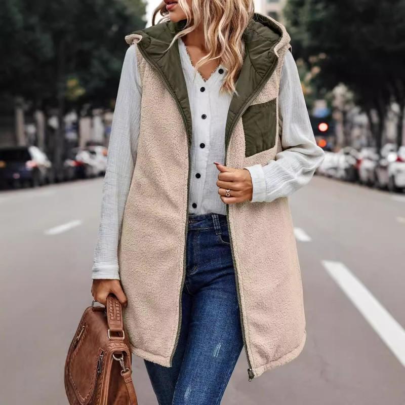 Unisex Solid Color Hooded Vest Reversible Slim Fit Zip Up Outerwear Plus Size Streetwear