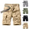 Men's Vintage Cotton Cargo Shorts - Multi-Pocket Zippered Elastic Waistband Pre-Washed Military