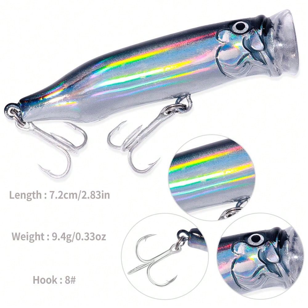 1pc Popper Fishing Lure 7.2cm/9.4g Hard Bait Artificial Topwater Bass Trout Pike Wobbler Fishing Tackle With 2 Treble Hooks