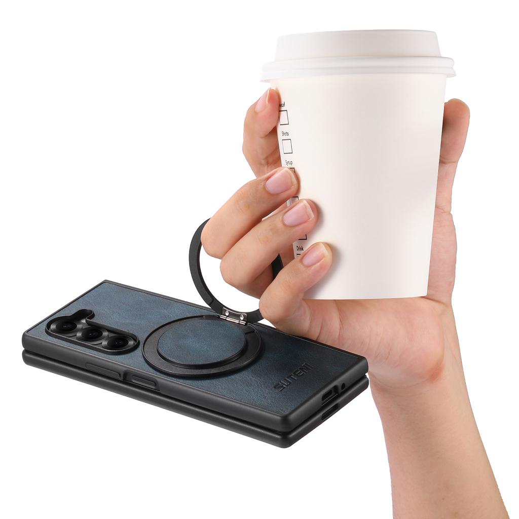 SUTENI G3 For Samsung Galaxy Z Fold5 5G Case Compatible with MagSafe Waxy Texture Rotating Kickstand Leather Phone Back Cover