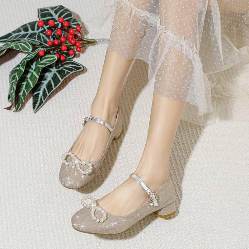 Новые туфли для девочек, милые туфли принцессы, туфли для девочек постарше, с бантом, пряжкой, пайетками, кристаллами, подиумные кожаные туфли