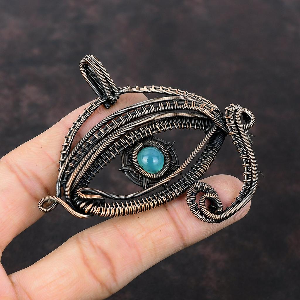 Подвеска от сглаза с апатитом, обернутая медной проволокой, подвеска из драгоценного камня, ювелирное изделие ручной работы из апатита, подвеска от сглаза с медной проволокой, ювелирное изделие в подарок на годовщину