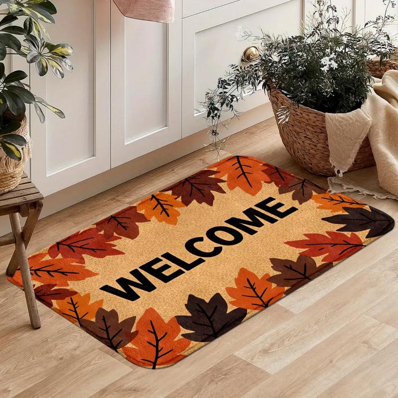 Retro Maple Leaf Welcome Floor Mat, Flannel Doormat, Non-slip and Stain-resistant Carpet By Bedroom Bedside