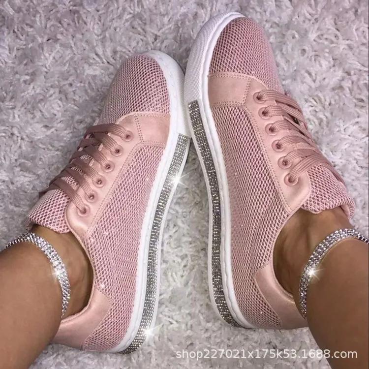 Модные женские туфли со стразами на шнуровке 2024 года, осенние шикарные туфли на плоской подошве, дышащие сетчатые студенческие модные кроссовки Zapatos De Mujer785