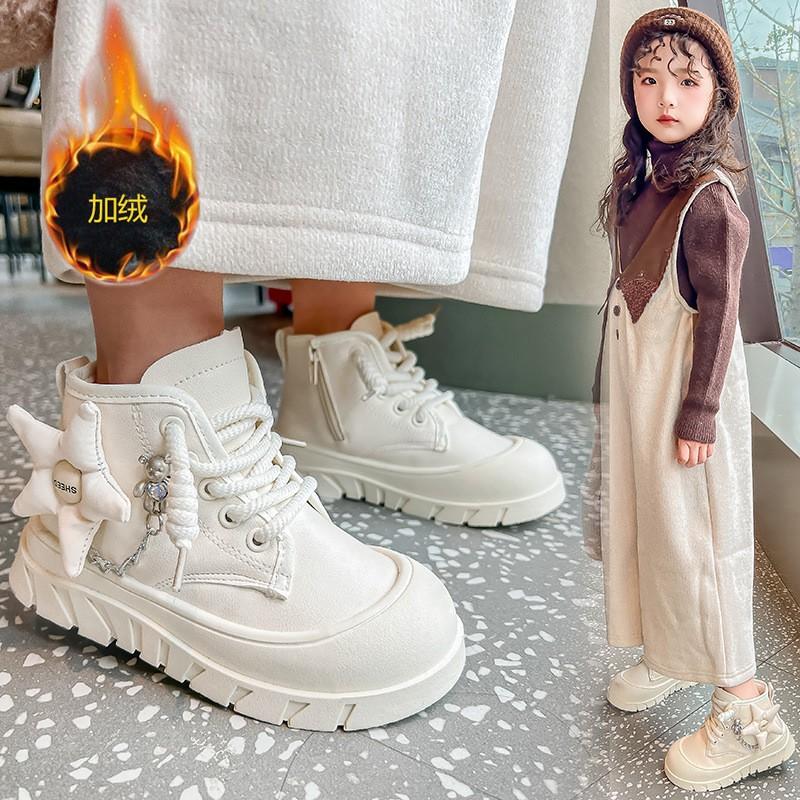 Girls Winter Warm Fleece-Lined Chelsea Boots With Side Zipper Classic British Style Ankle Kids