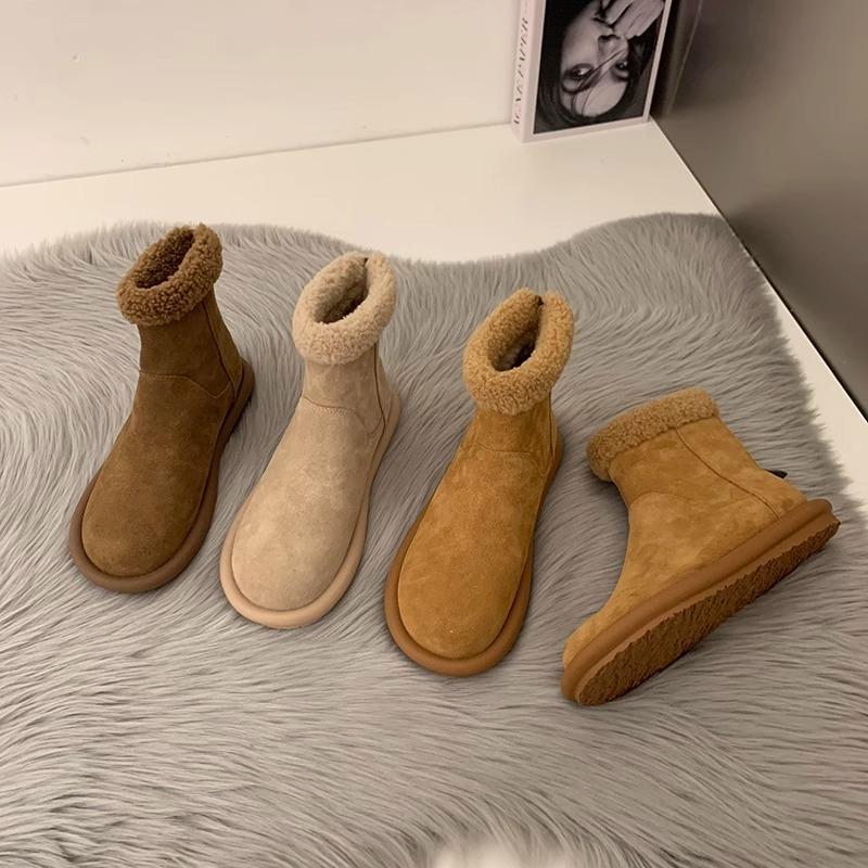 Suding Small Heater~ Retro Mori Cotton Shoes Women's Winter Velvet Warm Snow Boots Frosted Lamb Wool Short Boots