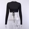 European and American Spring Backless Long Sleeved T-shirt Slim Fit Sexy Strap Ultra Short Top for Women
