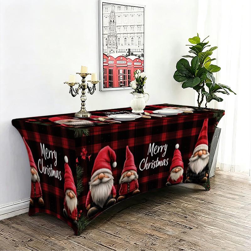 Christmas Print Milk Silk Stretch Tablecloth All-inclusive Elastic Outdoor Party Holiday Gathering