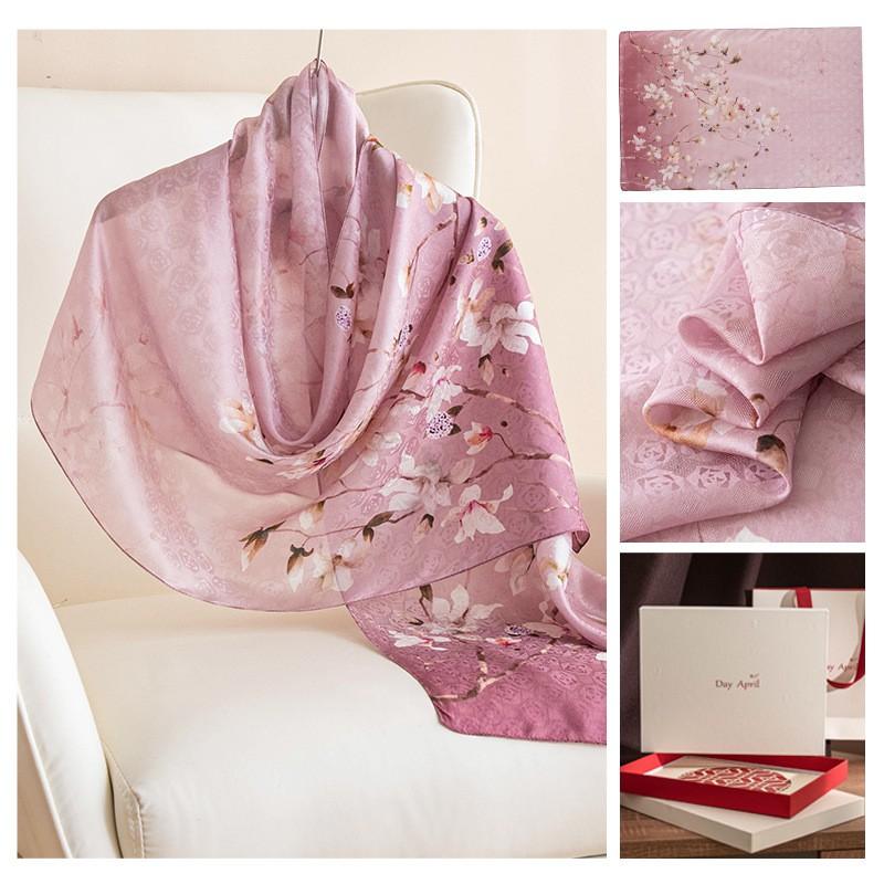 Mulberry Silk Scarf Gift Box Elders Fashionable Printed Long Shawl Versatile Luxury Accessory